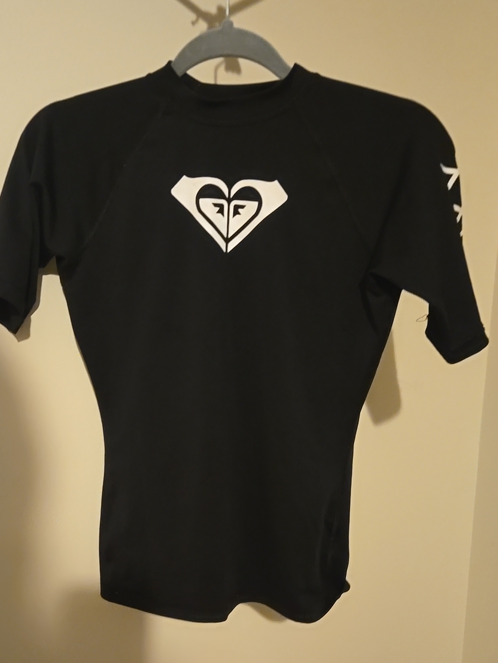 Roxy Black Short Sleeve Swim Top with White Heart Logo